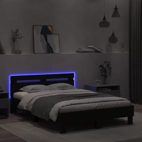 fekete ágykeret fejtámlával és LED-del 120 x 190 cm