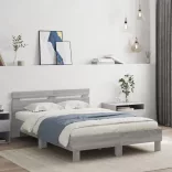 szürke sonoma színű ágykeret fejtámlával és LED-del 120x190 cm