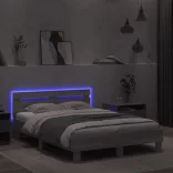 szürke sonoma színű ágykeret fejtámlával és LED-del 120x190 cm