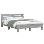 szürke sonoma színű ágykeret fejtámlával és LED-del 120x190 cm