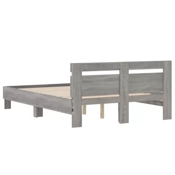 szürke sonoma színű ágykeret fejtámlával és LED-del 120x190 cm