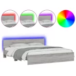szürke sonoma színű ágykeret fejtámlával és LED-del 200x200 cm