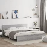 szürke sonoma színű ágykeret fejtámlával és LED-del 200x200 cm
