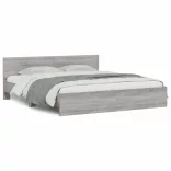szürke sonoma színű ágykeret fejtámlával és LED-del 200x200 cm
