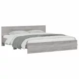 szürke sonoma színű ágykeret fejtámlával és LED-del 200x200 cm