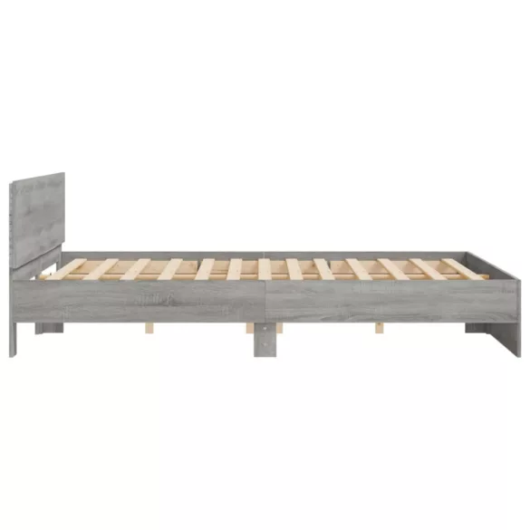 szürke sonoma színű ágykeret fejtámlával és LED-del 200x200 cm