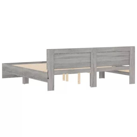 szürke sonoma színű ágykeret fejtámlával és LED-del 200x200 cm