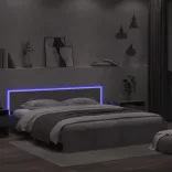 betonszürke ágykeret fejtámlával és LED-del 180 x 200 cm