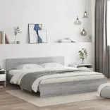 szürke sonoma színű ágykeret fejtámlával és LED-del 180x200 cm