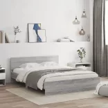 szürke sonoma színű ágykeret fejtámlával és LED-del 160x200 cm