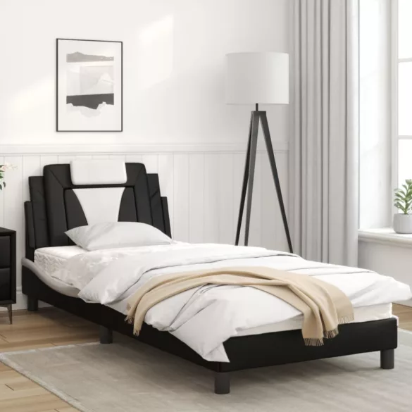 fekete és fehér műbőr ágykeret Viana matrac nélkül 80 x 200 cm