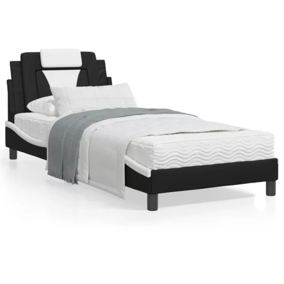 fekete és fehér műbőr ágykeret Viana matrac nélkül 90 x 200 cm