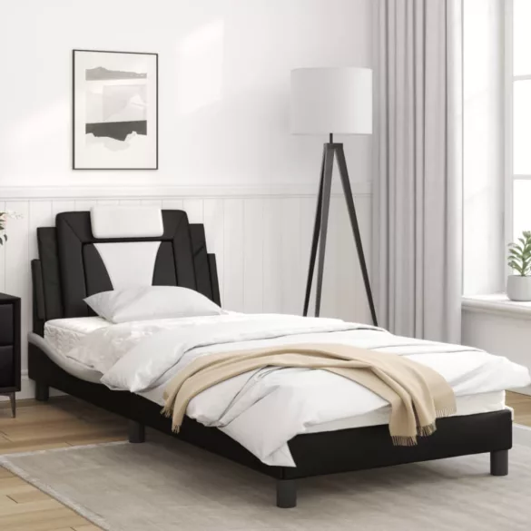 fekete és fehér műbőr ágykeret Viana matrac nélkül 90 x 200 cm