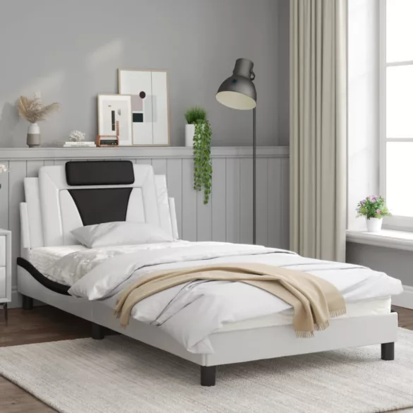 fehér és fekete műbőr ágykeret Viana matrac nélkül 100x200 cm