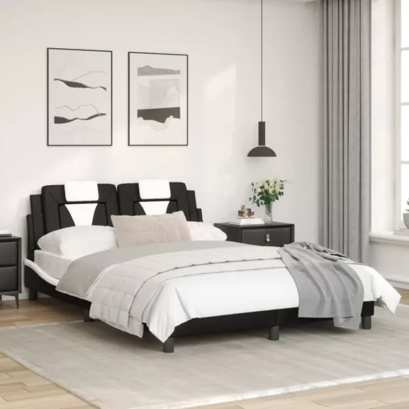fekete és fehér műbőr ágykeret Viana matrac nélkül 140 x 200 cm