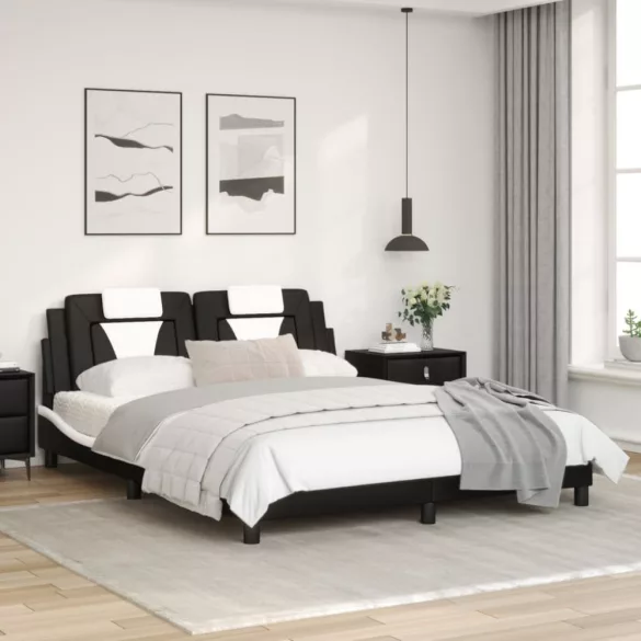 fekete és fehér műbőr ágykeret Viana matrac nélkül 160 x 200 cm
