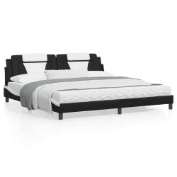   fekete és fehér műbőr ágykeret Viana matrac nélkül 200x200 cm
