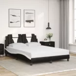 fekete és fehér műbőr ágy Viana matraccal 140 x 190 cm