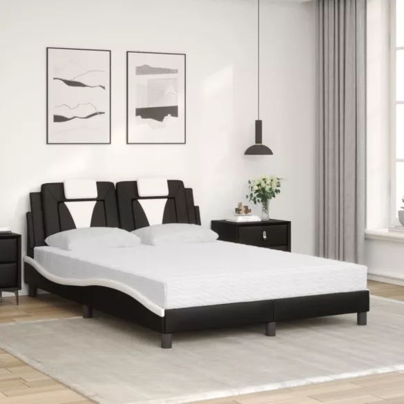 fekete és fehér műbőr ágy Viana matraccal 140 x 190 cm