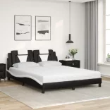fekete és fehér műbőr ágy Viana matraccal 160 x 200 cm