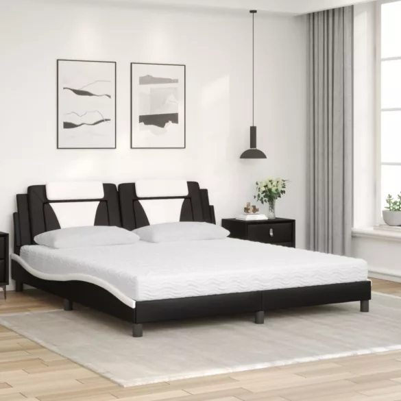 fekete és fehér műbőr ágy Viana matraccal 180 x 200 cm