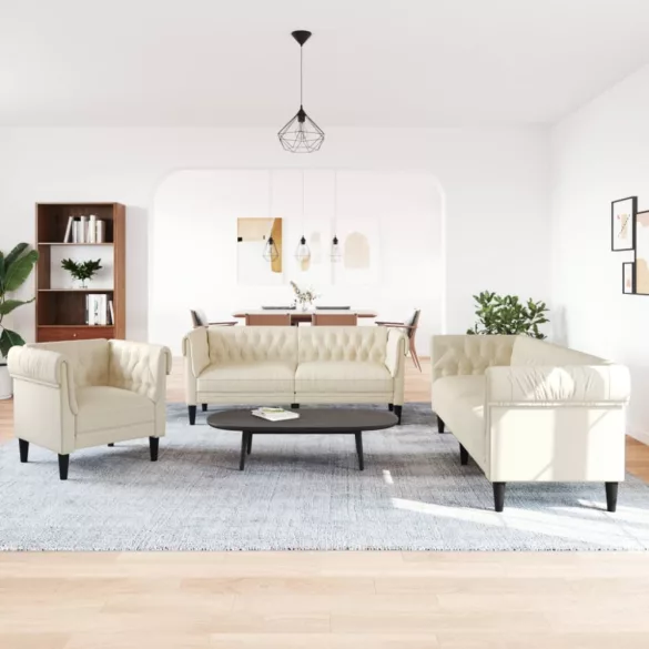 3 részes krémszínű szövet ülőgarnitúra