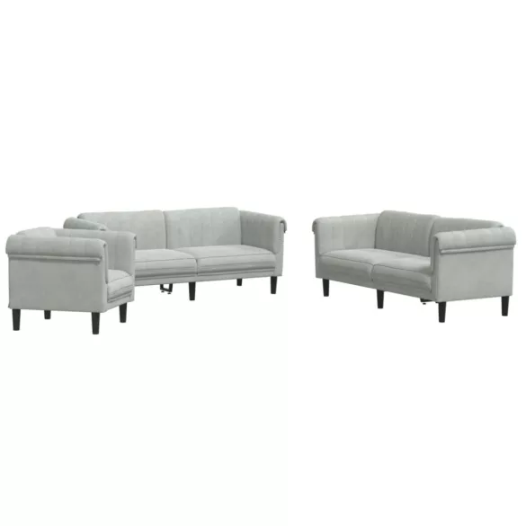 3 részes világosszürke bársony ülőgarnitúra