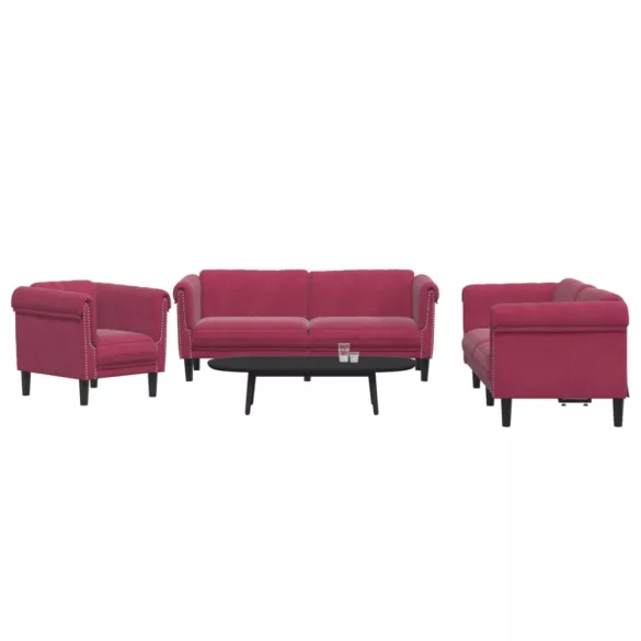 3 részes bordó bársony ülőgarnitúra