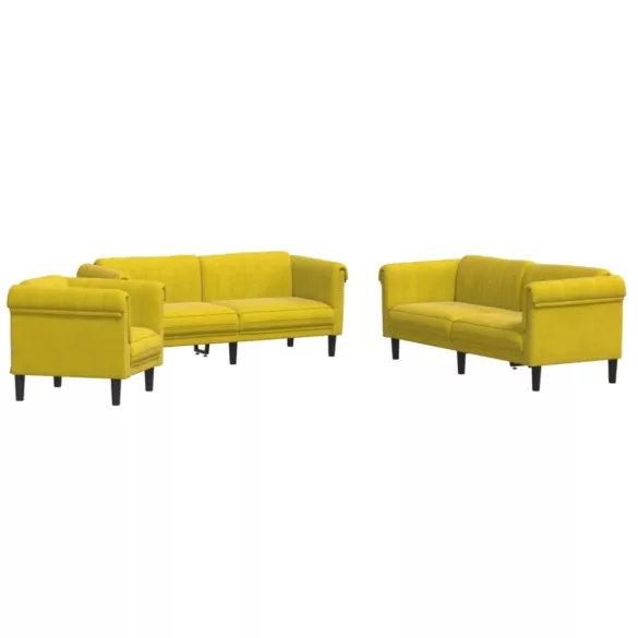 3 részes sárga bársony ülőgarnitúra