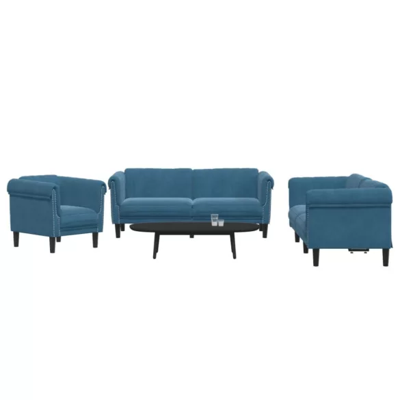 3 részes kék bársony ülőgarnitúra