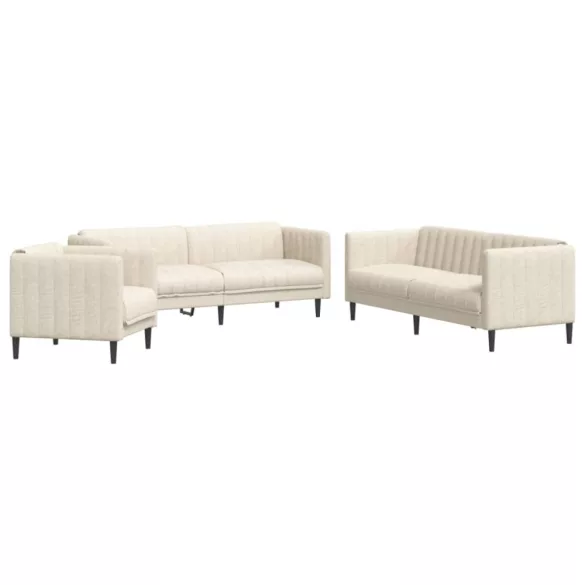 3 részes krémszínű szövet ülőgarnitúra