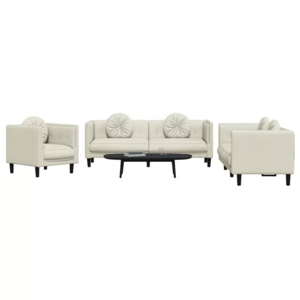 3 részes krémszínű bársony ülőgarnitúra párnákkal