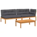 3 részes tömör akácfa kerti raklap ülőgarnitúra párnával