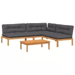 4 részes tömör akácfa kerti raklap ülőgarnitúra párnával