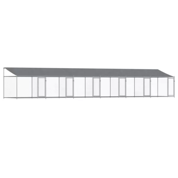 szürke horganyzott acél kutyaketrec tetővel és ajtókkal 12x2x2m