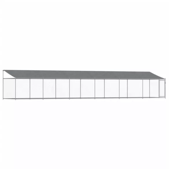 szürke horganyzott acél kutyaketrec tetővel és ajtóval 12x2x2 m