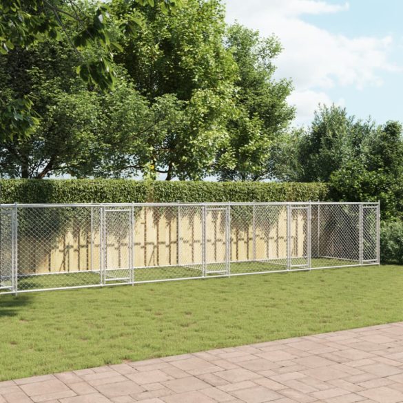szürke horganyzott acél kutyaketrec ajtókkal 12 x 2 x 1,5 m