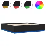 fekete szerelt fa ágykeret LED-világítással 200 x 200 cm