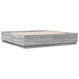 szürke sonoma színű szerelt fa ágykeret LED-del 200x200 cm