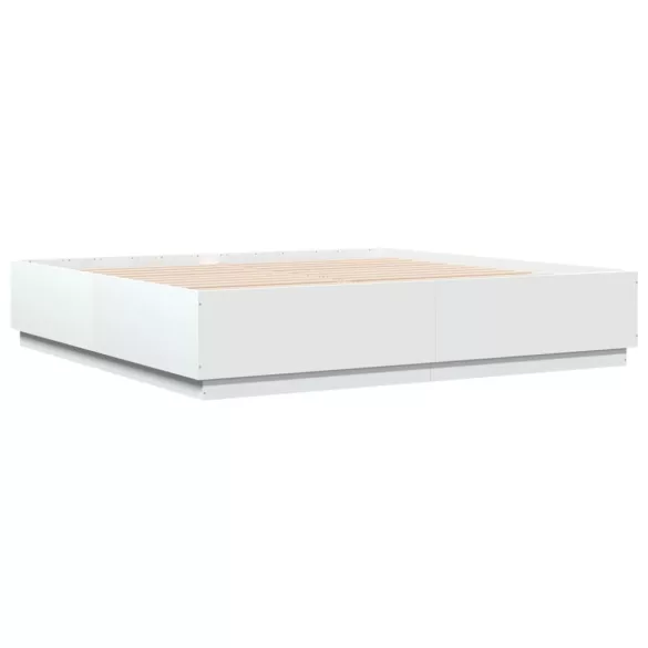 fehér szerelt fa ágykeret LED-világítással 180 x 200 cm