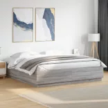 szürke sonoma színű szerelt fa ágykeret LED-del 180x200 cm