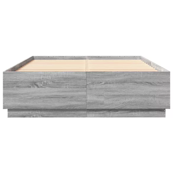 szürke sonoma színű szerelt fa ágykeret LED-del 120 x 200 cm