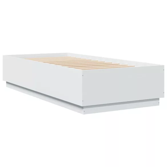 fehér szerelt fa ágykeret LED-világítással 100 x 200 cm