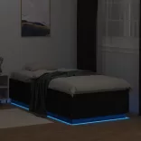 fekete szerelt fa ágykeret LED-világítással 100 x 200 cm