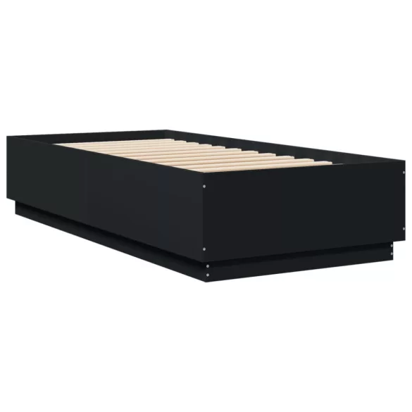 fekete szerelt fa ágykeret LED-világítással 100 x 200 cm