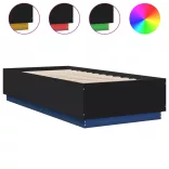 fekete szerelt fa ágykeret LED-világítással 90 x 200 cm