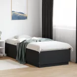 fekete szerelt fa ágykeret LED-világítással 90 x 200 cm