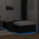 fekete szerelt fa ágykeret LED-világítással 90 x 200 cm