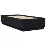 fekete szerelt fa ágykeret LED-világítással 90 x 200 cm