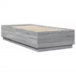 szürke sonoma színű szerelt fa ágykeret LED-del 90 x 200 cm
